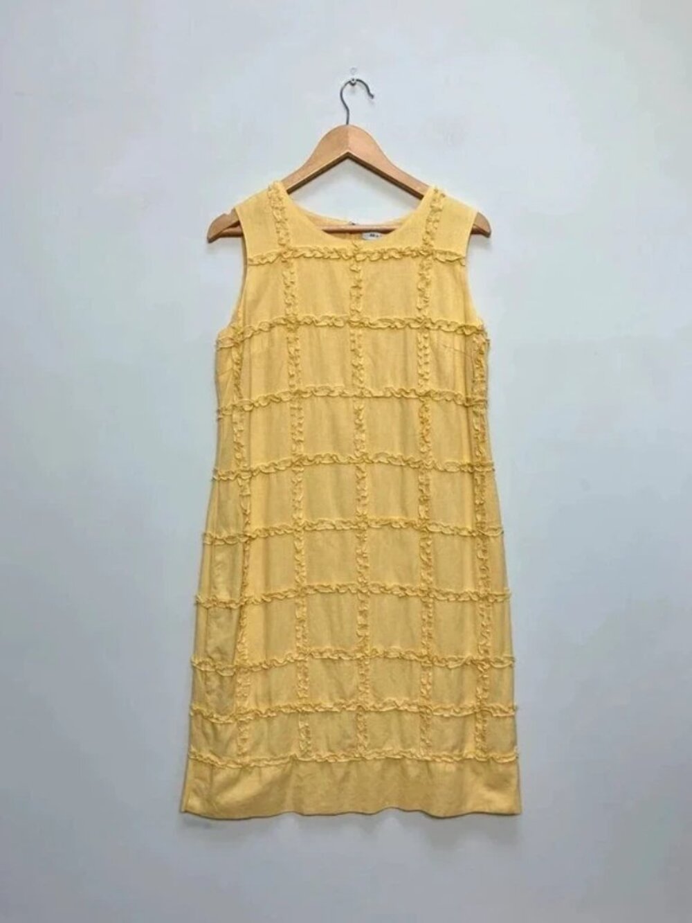 Alice Collins Dress Size  10 Butter Yellow Linen Cotton Ruffle Check Summer